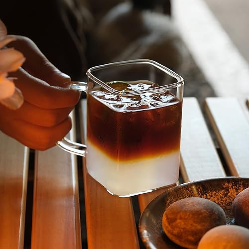 Miniatura 5 de LUXU Vasos para beber de 8 onzas con asa, juego de 4 vasos cuadrados delgados, elegantes vasos de bar para agua, jugo, cerveza, bebidas, cócteles y