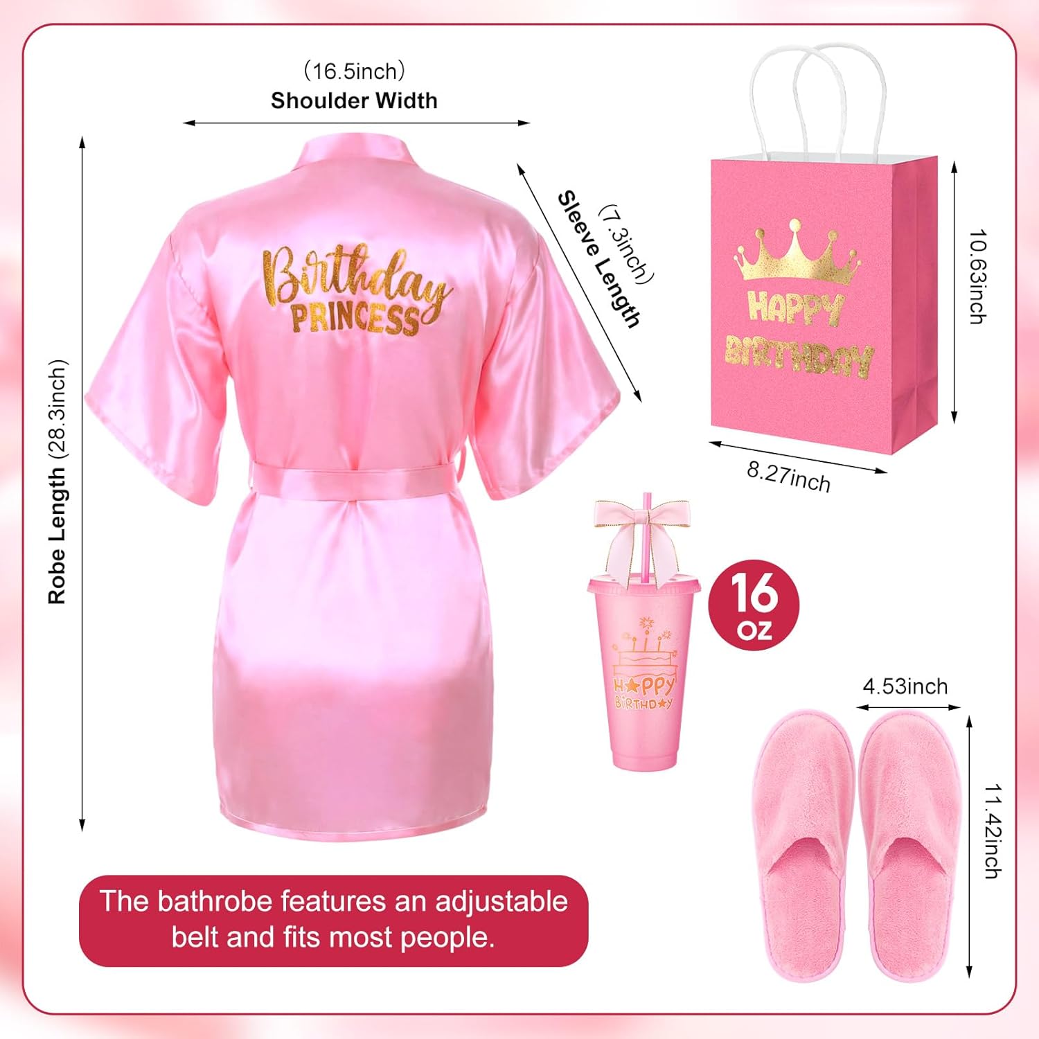 24 Pcs (6 Sets) Spa Party Supplies Kit Includes 6 Satin Robes, 6 Party Cups with Lid Straw and Twist Bow