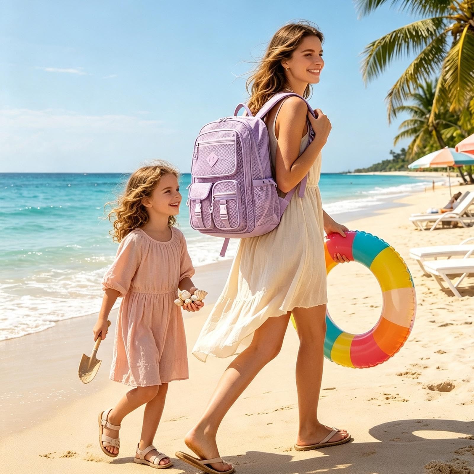 Zaino A Rete Da Spiaggia Zaino A Rete Traspirante, Capiente, Leggero | Zaino Da Spiaggia Ad Asciugatura Rapida Per Bambini, Ragazze E Ragazzi, Nuoto, Sport, Escursionismo, Outdoor, Viaggi,