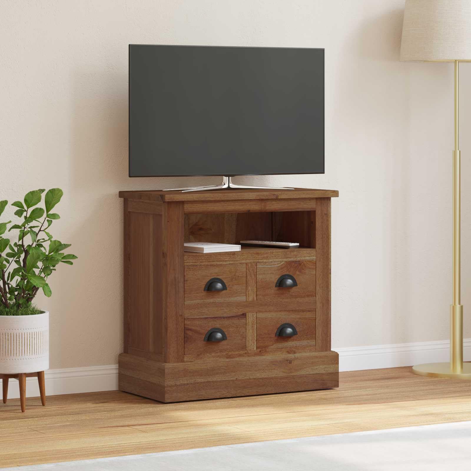 Mobiletto in legno massello di teak, 60 x 30 x 60 cm, comò naturale