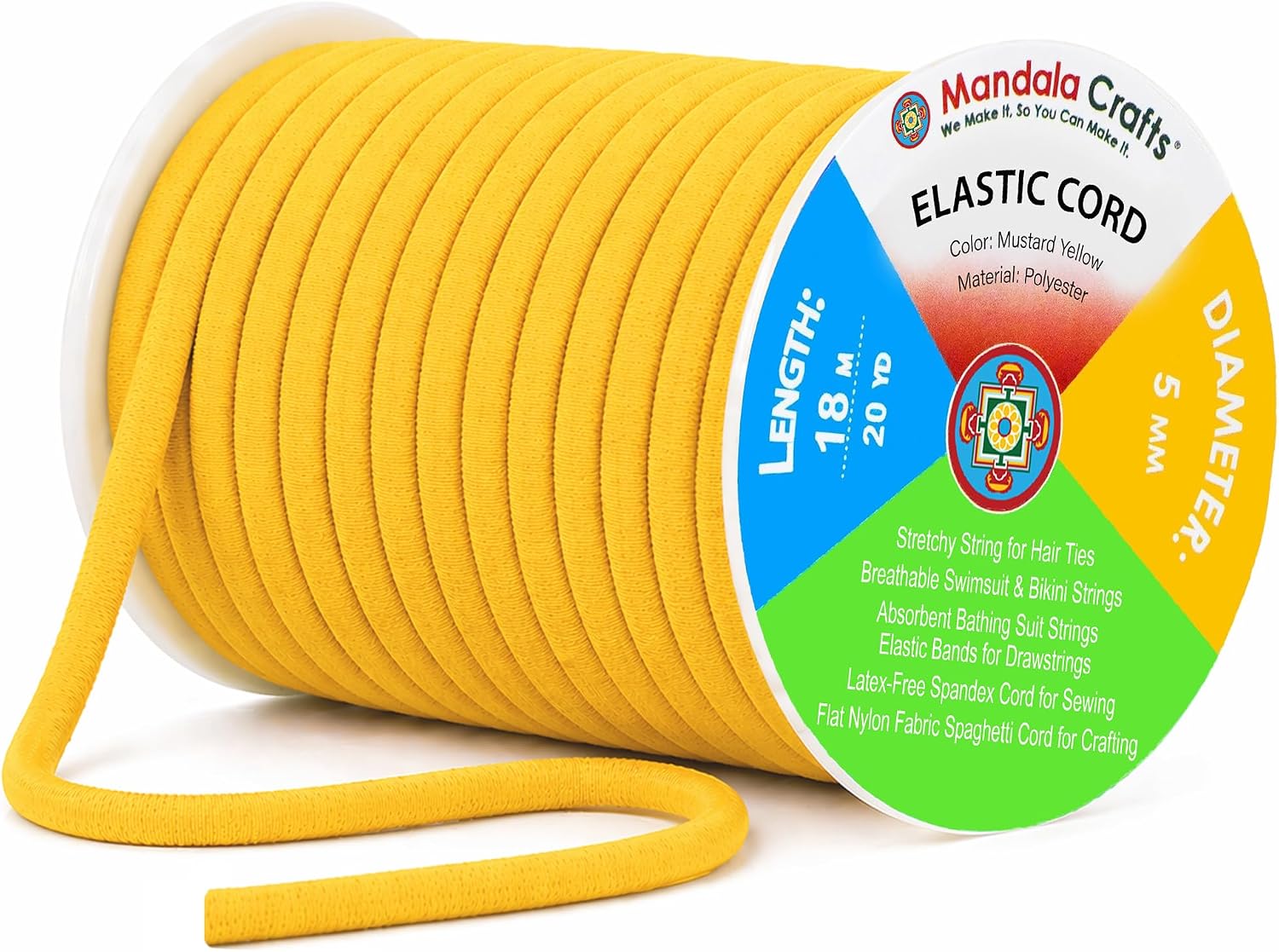 Mandala Crafts Black Soft Elastic Cord – 20 Yards 5mm Flat Nylon Fabric Spandex Stretchy String Cords for Bikini, Bathing Suit String, Hair Ties, and Drawstring Sewing