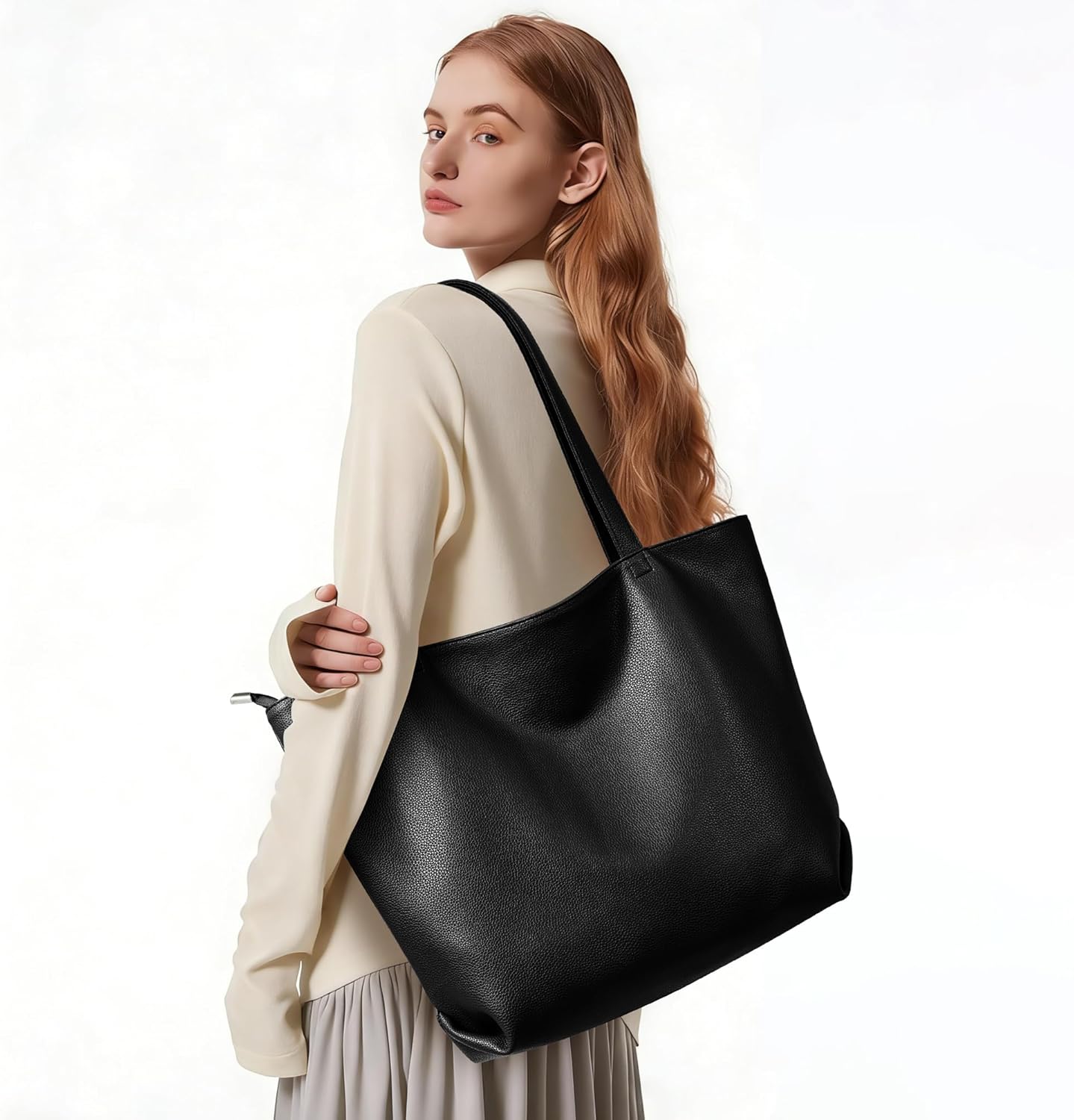 WLLWOO Soft Vegan Leather Tote Bag for Women Large Casual Hobo Handbags Zipper Shoulder Work Daily Weekender Travel Purse - Image 2