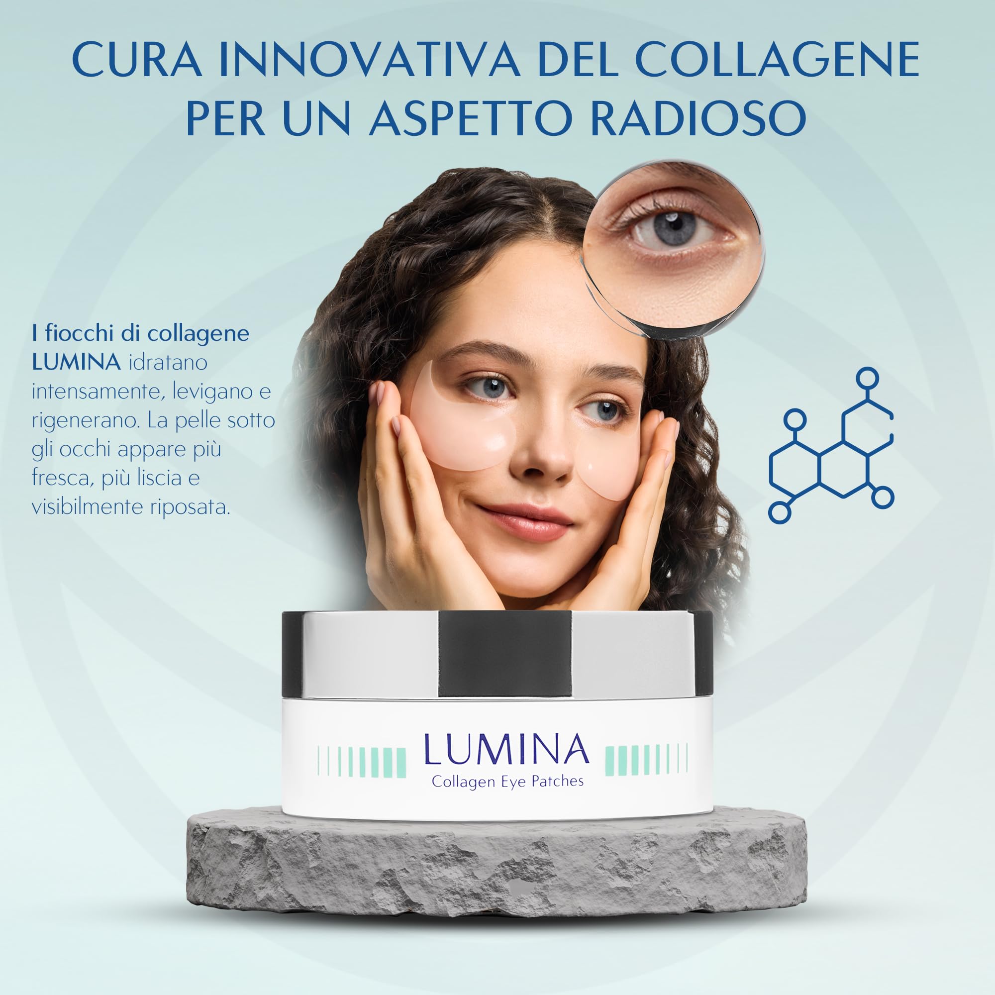 Orphica LUMINA - 60 toppe per occhi di collagene con acido ialuronico contro occhiaie, gonfiore e linee sottili