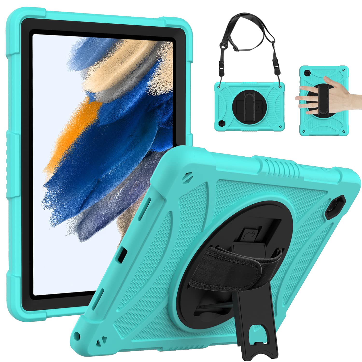 Samsung Galaxy Tab A8 Case, Heavy Duty Military Grade Shockproof Case  for Galaxy A8 Tablet with 360° Swivel Stand and Shoulder Strap, Samsung Tab
