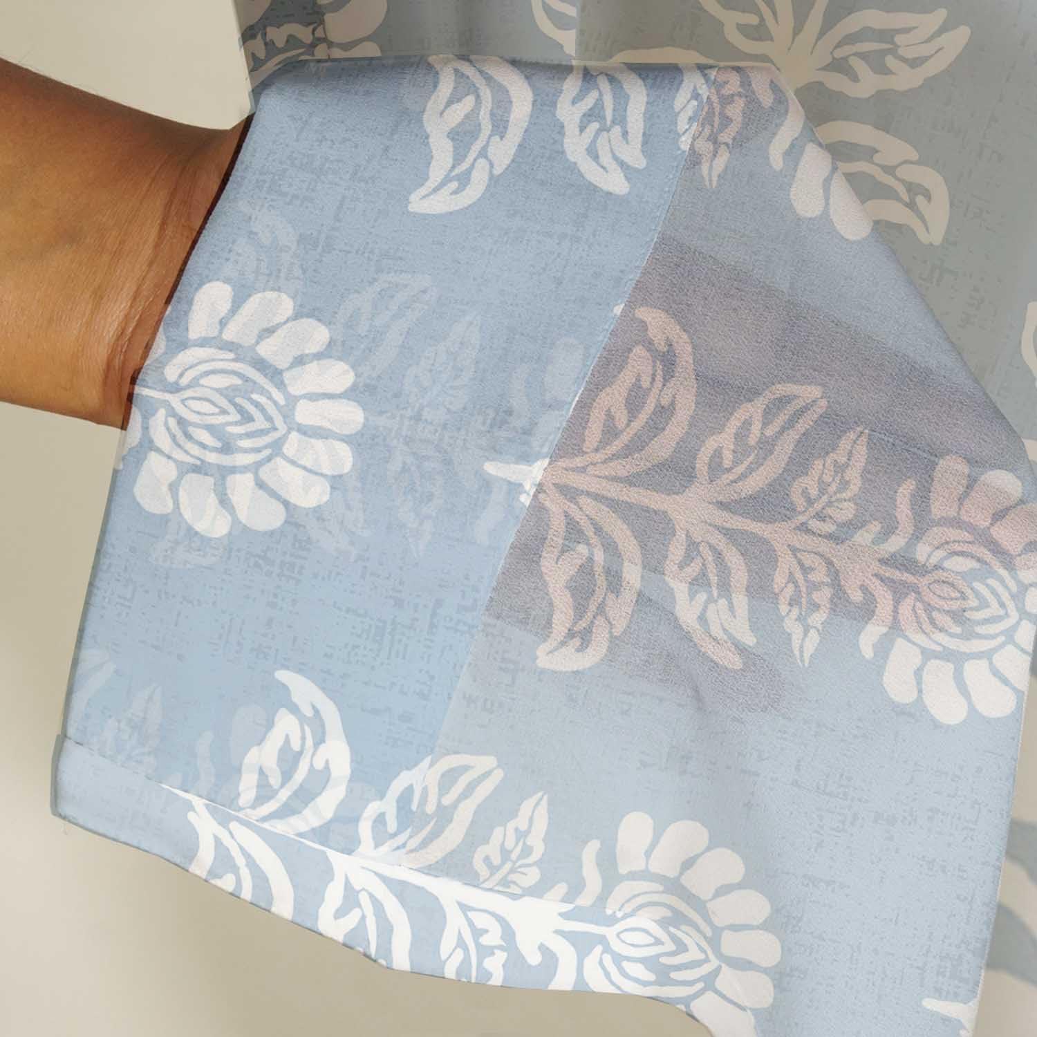 Block Floral Pattern Sheer Curtains for Short Windows - Set of 2 Panels, 63", Grommet Top, Printed Georgette, Light Filtering Drapes for Kitchen or Bedroom