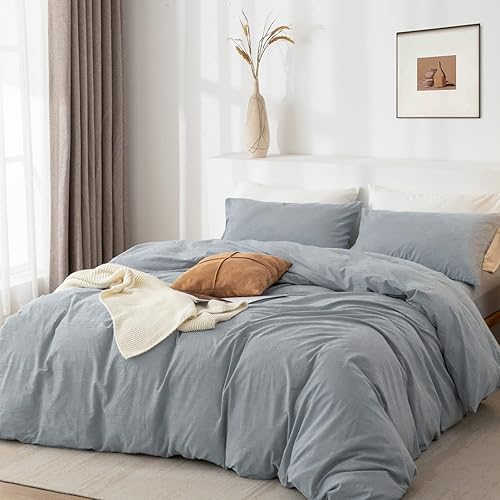 Miniatura 2 de TIPTOE BEAR Juego de funda de edredón tamaño Queen, 100% algodón lavado, 3 piezas, suave, cómodo, transpirable, elegante, ropa de cama, 1 funda de