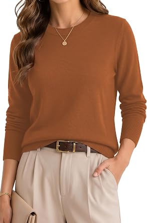 QUALFORT Womens Business Casual Long Sleeve Sweater Soft Midweight Knit
