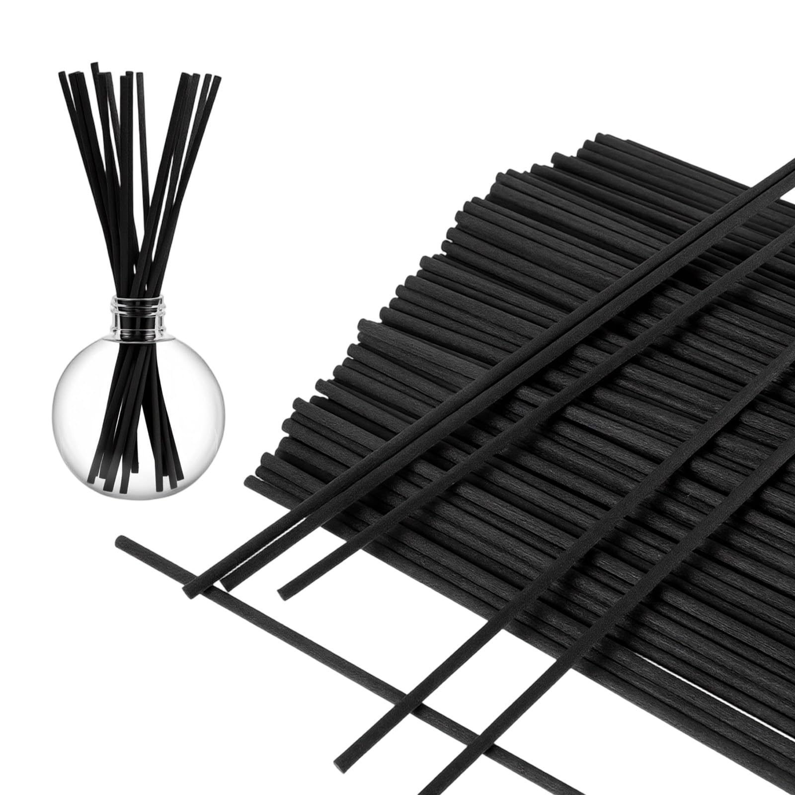 RAHHLIZS 200 PCS Reed Diffuser Sticks, 18cmx3mm Black Fibre Reed Diffuser Refills, Oil Aroma Diffusers Sticks Fragrance Replacement Refill Essential Oil Stick for Home, Bathroom and Office
