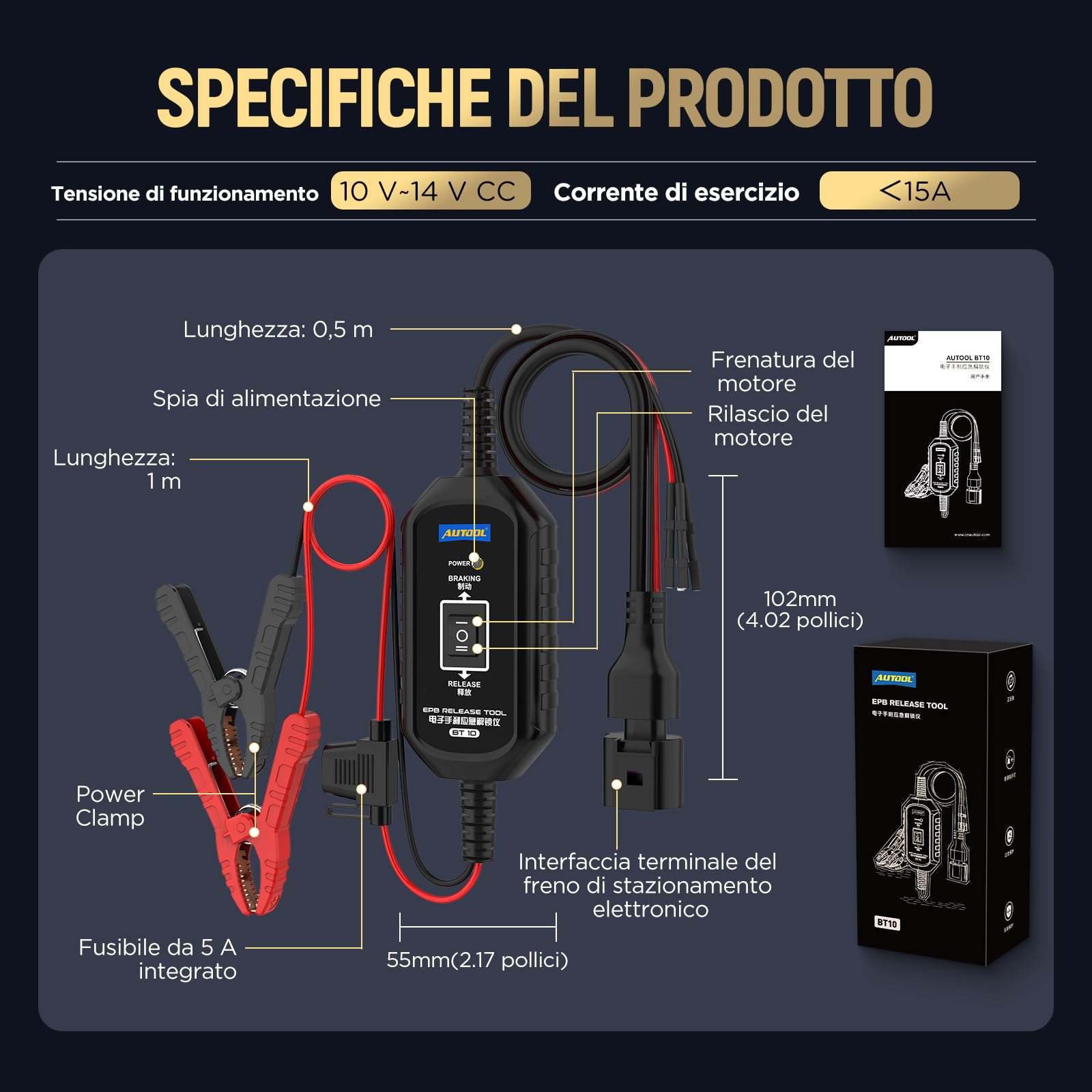 AUTOOL BT10 EPB - Strumento di rilascio del freno a doppio canale e controllo di retromarcia per rilascio e ripristino elettronico del freno di stazionamento, salvataggio stradale di emergenza