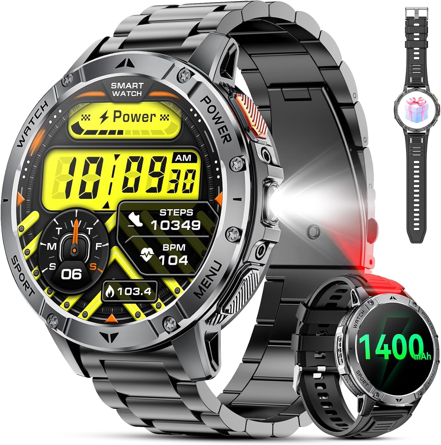 �️ Military Smart Watches for Men, 1.7" HD Smart Watch with Two Flashlights/1400mAh/110+ Sports Modes Fitness Tracker Wa — deal on Shopping With Noya