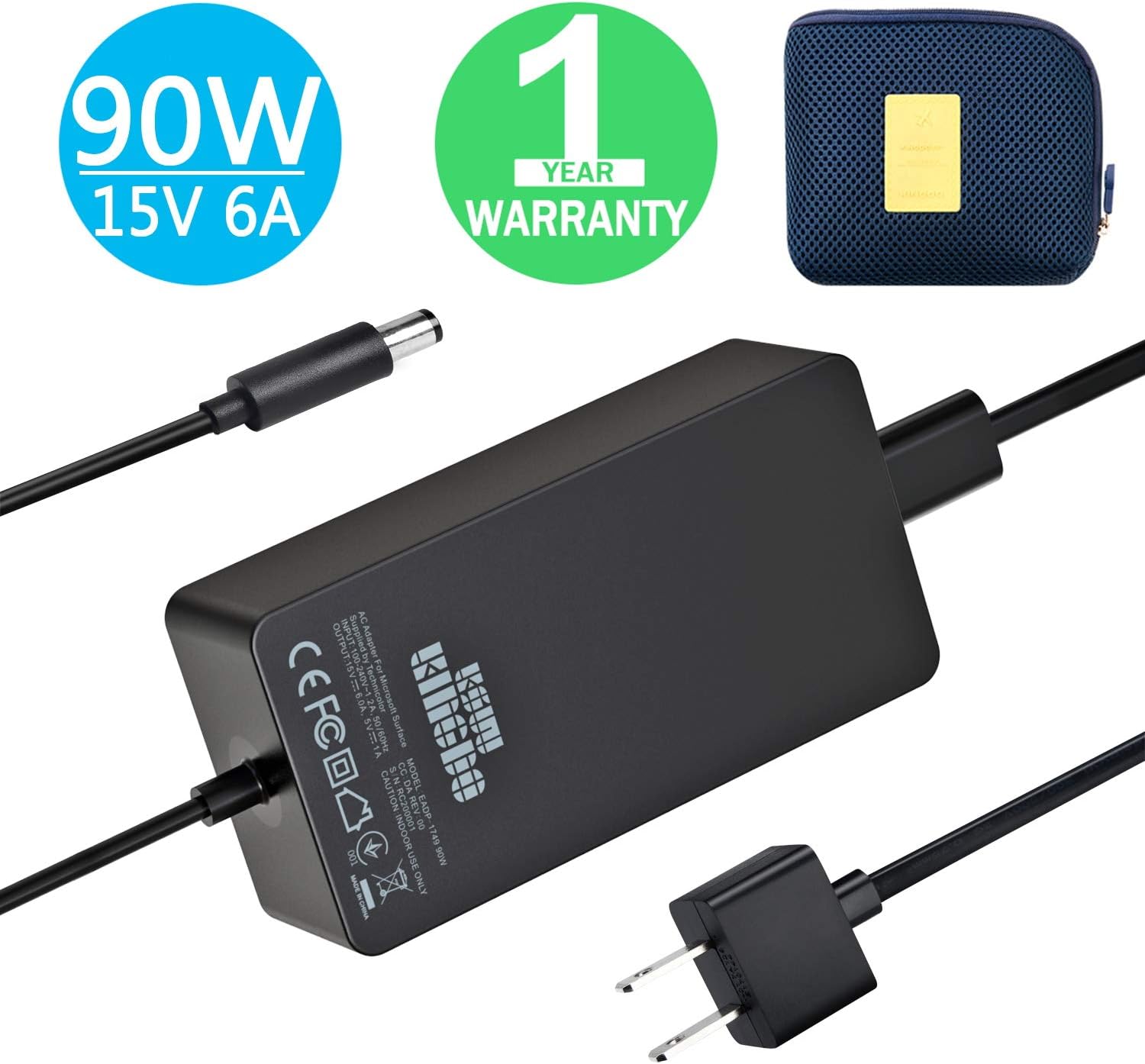 Surface Dock Power Supply,90W 15V 6A Surface Charger with USB Port for Microsoft Surface Dock with 6.2ft Power Cord Including a Carrying Pouch by KSW KINGDO