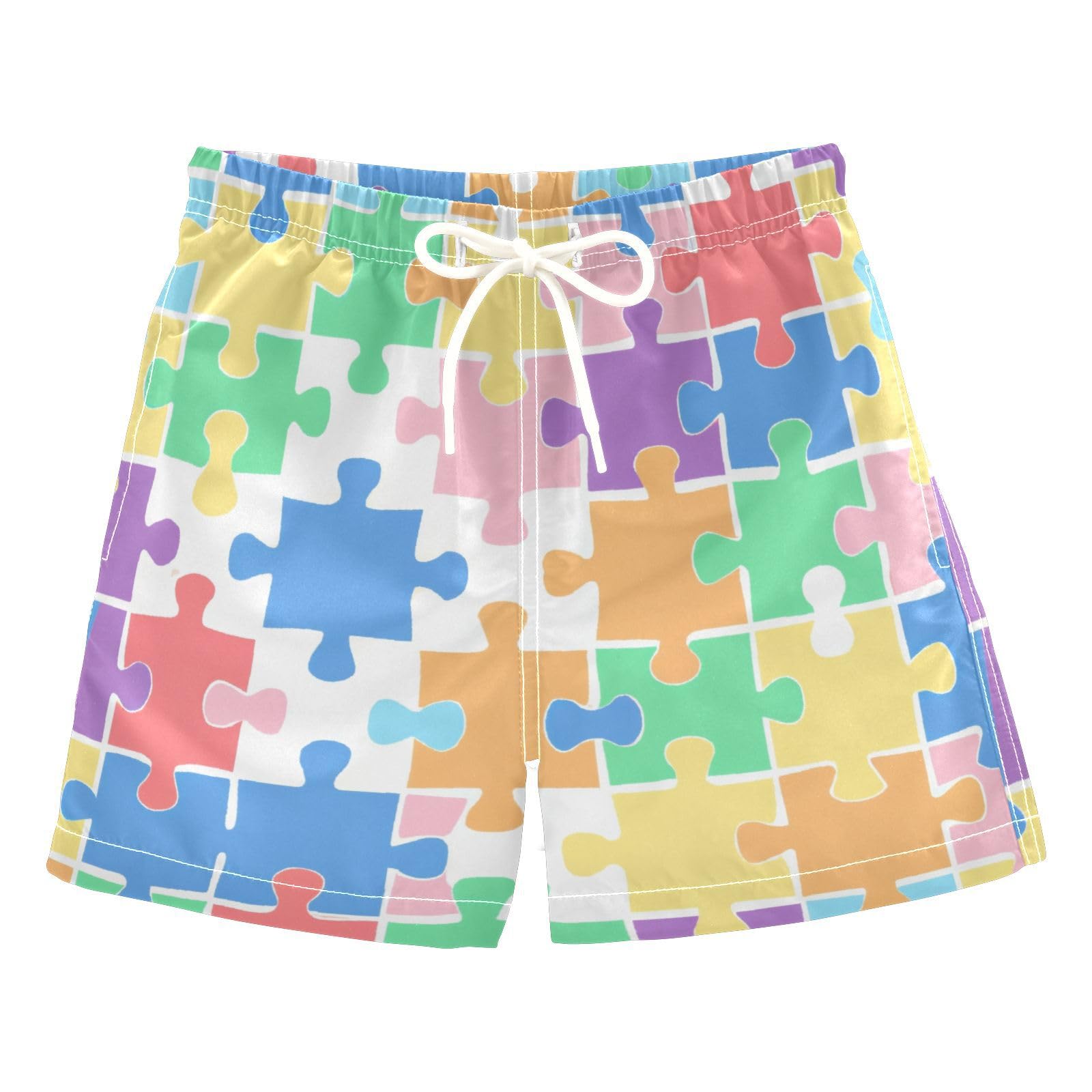 YANENDIE Boy Swim Trunks Colorful Puzzle Pieces Summer Beach Quick Dry Swimsuit Bathing Suit, 2-8T