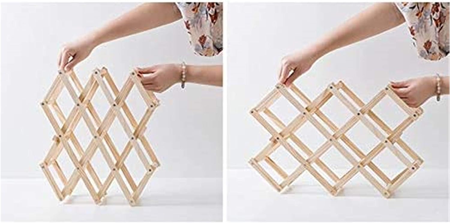 Foldable Wooden Countertop Cabinet Wine Holder Stand Cellar- Free Standing - Perfect for Bar Wine Cellar Basement Cabinet Pantry Etc - Hold 10 Bottles Wood.