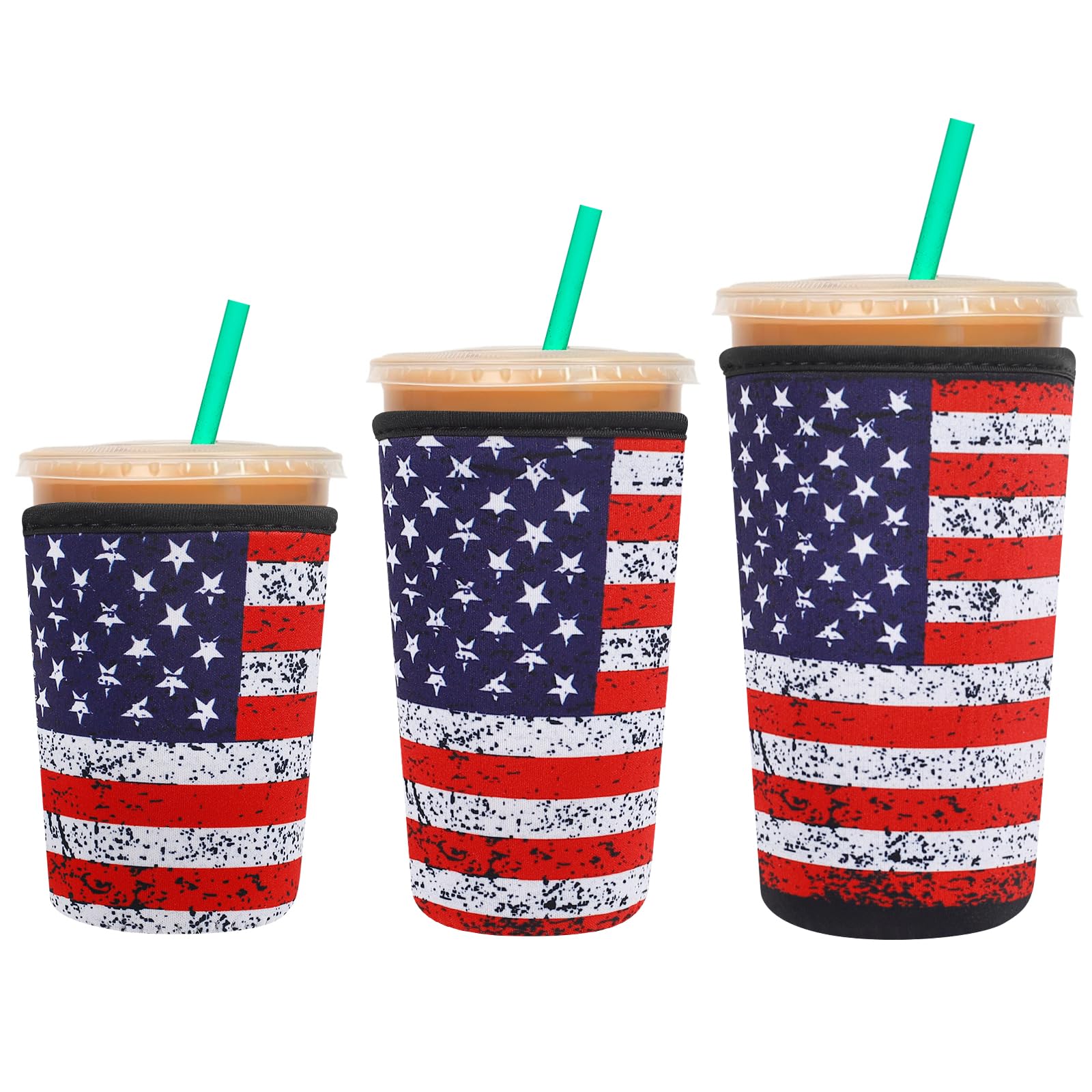 3 Pack Reusable Insulator Neoprene Sleeve for Iced Coffee &amp; Cold Soda