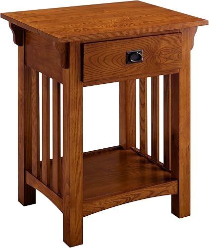 Miniatura 8 de Leick Home Mesita de noche costera, madera maciza, con carga USB-C, 1 cajón y 1 estante, azul marino, 20022-NV marino,roble medio/ennegrecido,Negro