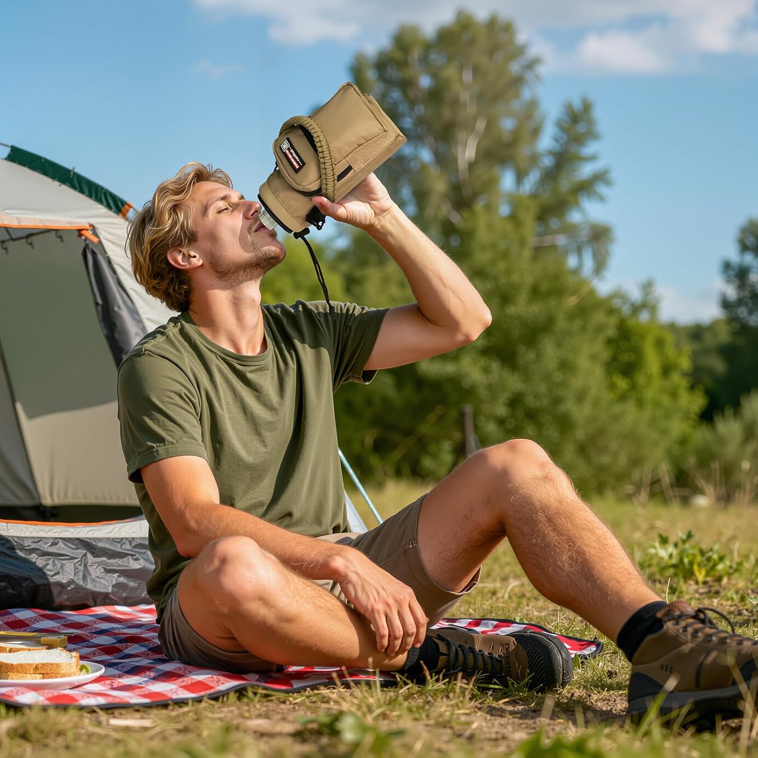 NATURE PIONEOR Water Bottle Holder with Adjustable Strap - 26/32/36/40/46/64oz Insulated Water Bottle Sling Carrier with Paracord Handle & 2 Pockets, Outdoor Sports, Hiking, Camping, Gym - Image 9