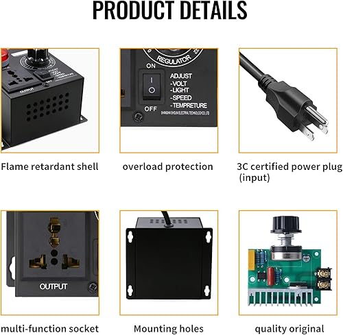 Miniatura 5 de Controlador de velocidad del motor de CA de 120 V, controlador de velocidad variable y controlador de velocidad del ventilador con reóstato,