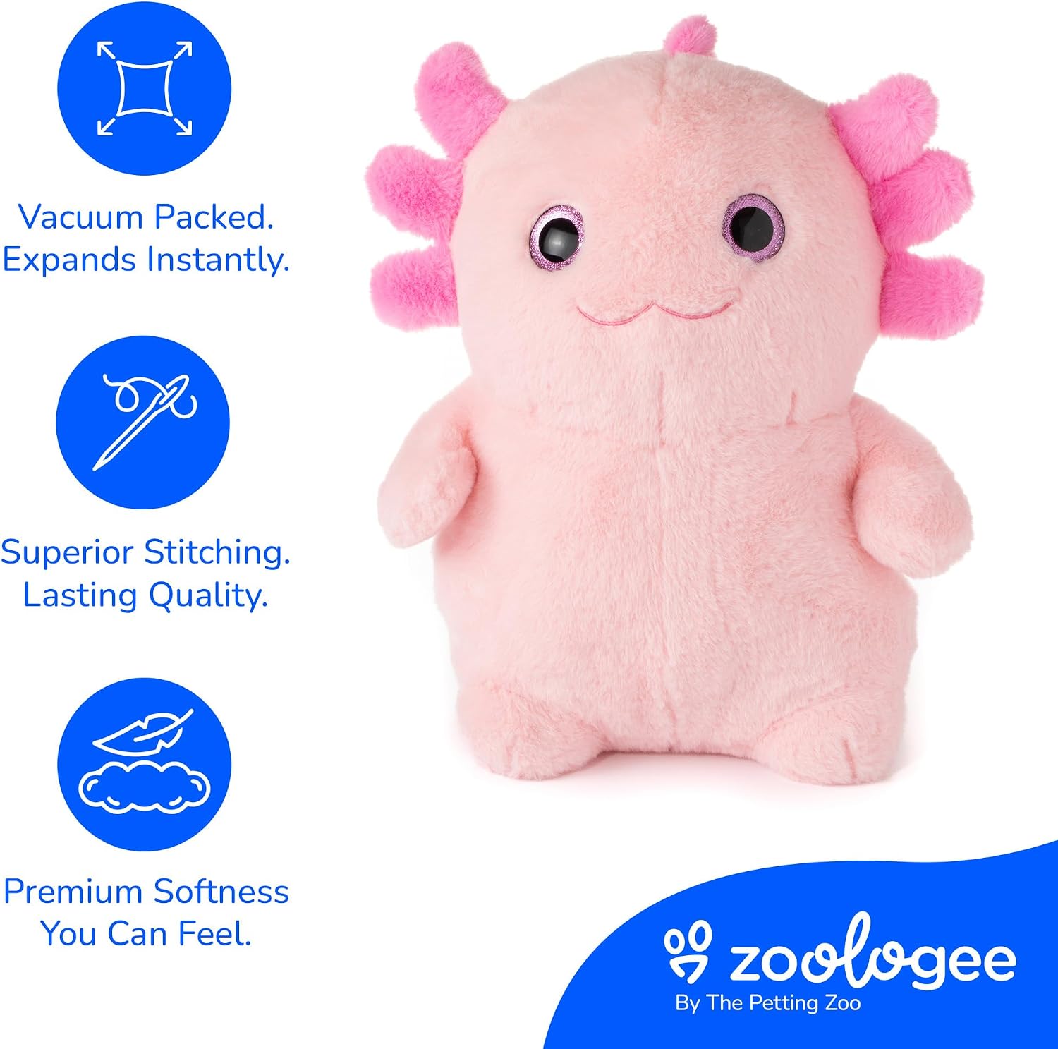The Petting Zoo Axolotl Stuffed Animal Plushie, Gifts for Kids, Puffimalz Zoologee Plush Toy, 17 in