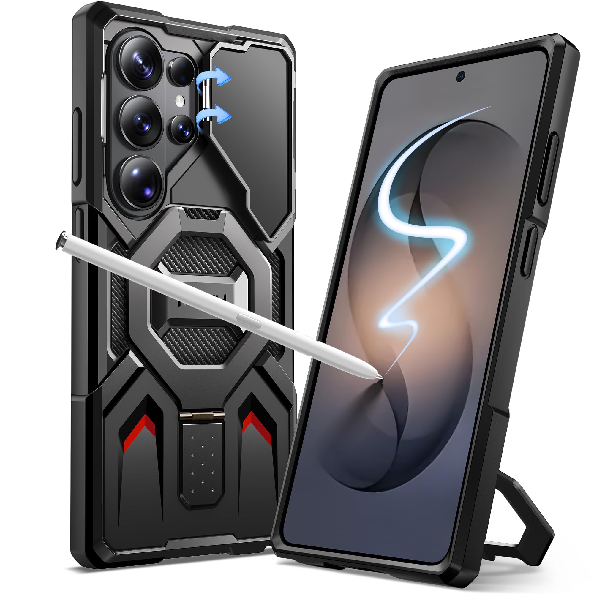 TONGATE for Samsung Galaxy S26 Ultra Case with Magnetic Stand, Compatible with MagSafe [Built-in Camera Cover & Ring Holder][Military-Grade Protection] Anti-Slip Rugged Phone Case for S26 Ultra, Black - 2