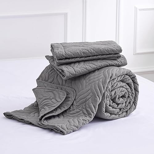 Miniatura 6 de Love's cabin Juego de colcha para cama Queen color gris, colcha de verano, colcha de microfibra ligera, colcha de patrón de ondas para todas las