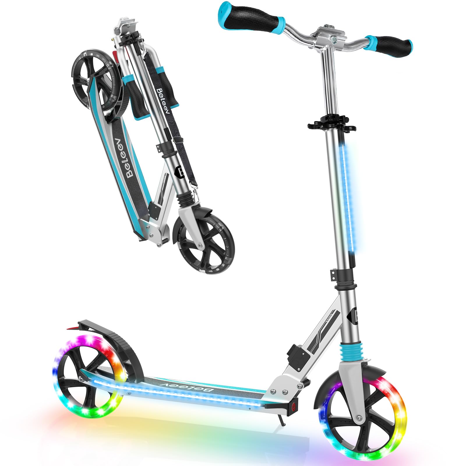 BELEEV Scooters for Kids Ages 6+, Light-Up Wheels & Stem & Deck