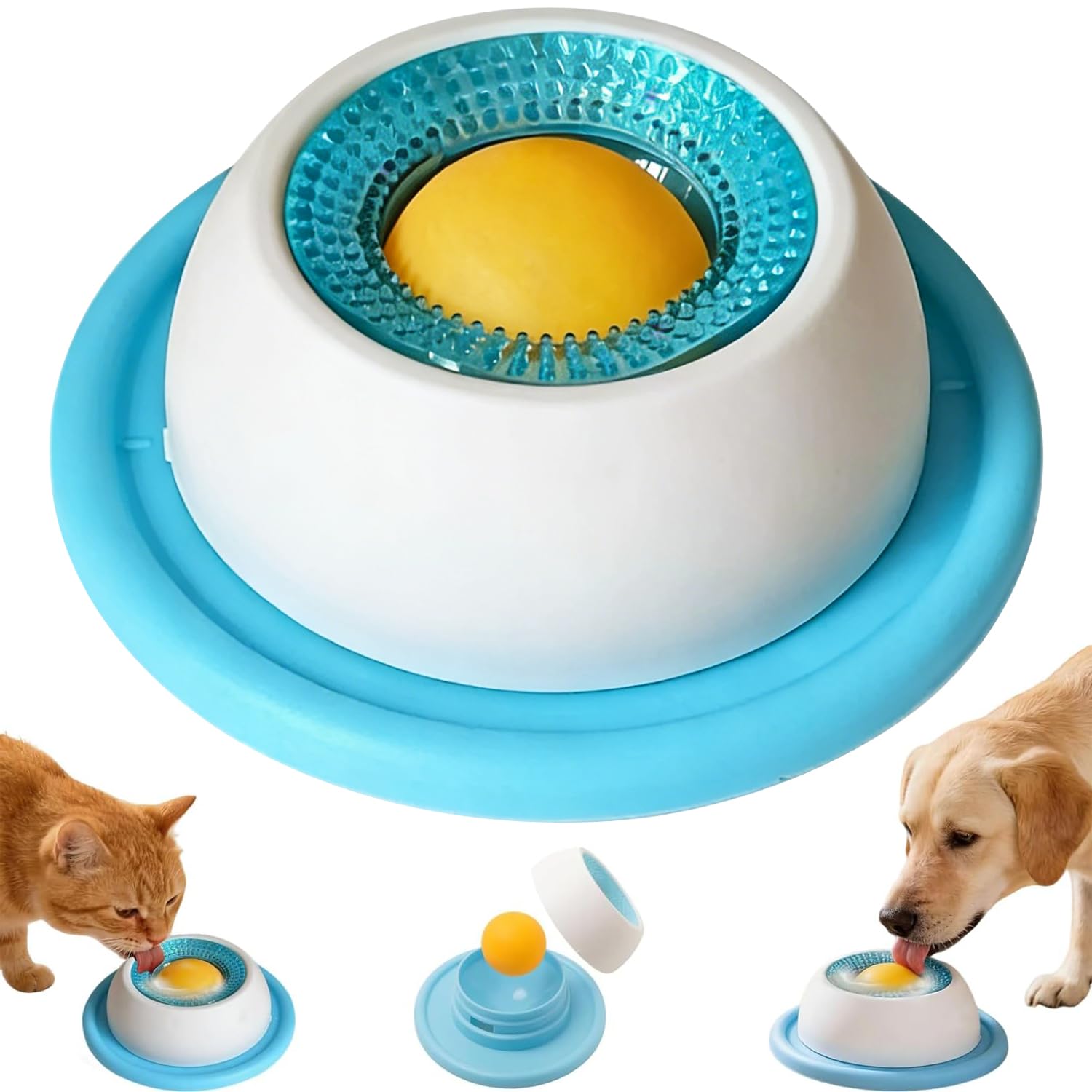 2026 New Slow Feeder Interactive Toy, Pet Lick Bowl for Dogs & Cats, Multi-Pet Lick Mat Bowl with Rotating Ball, Anxiety Relief & Mental Stimulation, Non-Slip, Easy to Clean, Blue