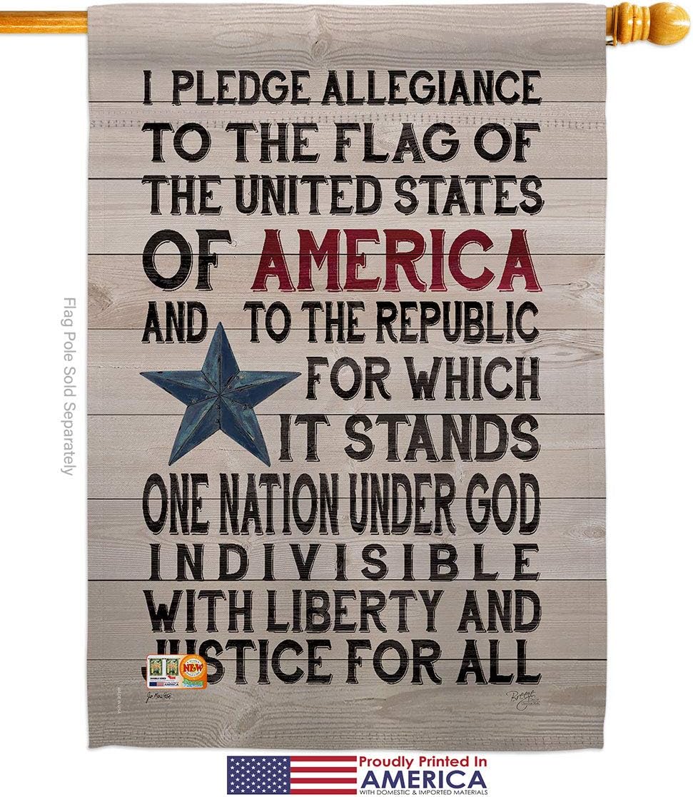 Pledge of Allegiance House Flag Americana Star and Stripes Patriotism Independence Memorial United State American Small Decorative Gift Yard Banner Made In USA 28 X 40