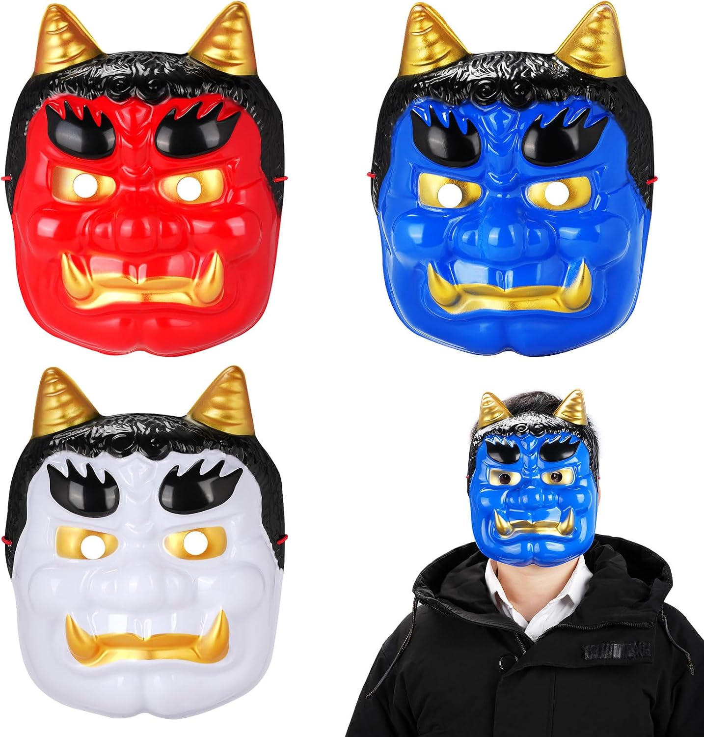 Amazon.co.jp: [mefeny] 鬼 お面 鬼のお面 怖い 鬼の仮面 青鬼 赤鬼 白鬼 オニ退治 厄除け コスプレ ハロウィン 3 ...