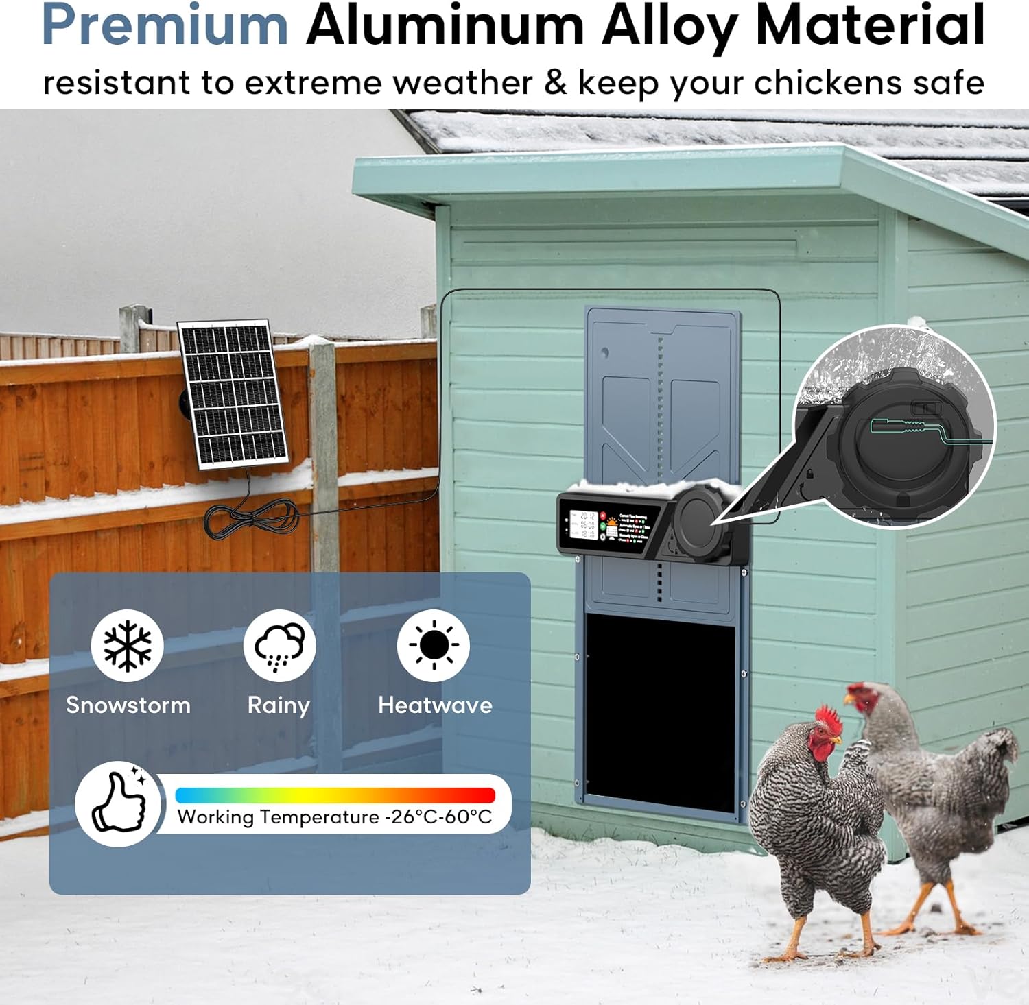 Anti-pinch protection mechanism of the chicken coop door, showing it reopens if blocked.