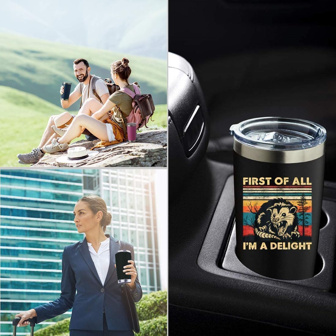 First Of All I Am A Delight,20 Oz Insulated Stainless Steel Iced Coffee Tumbler With Lid Straw And Straw Brush,Funny Travel Coffee Mug Cup Water Bottle,Possum Opossum Gifts for Women Men Friend - Image 7