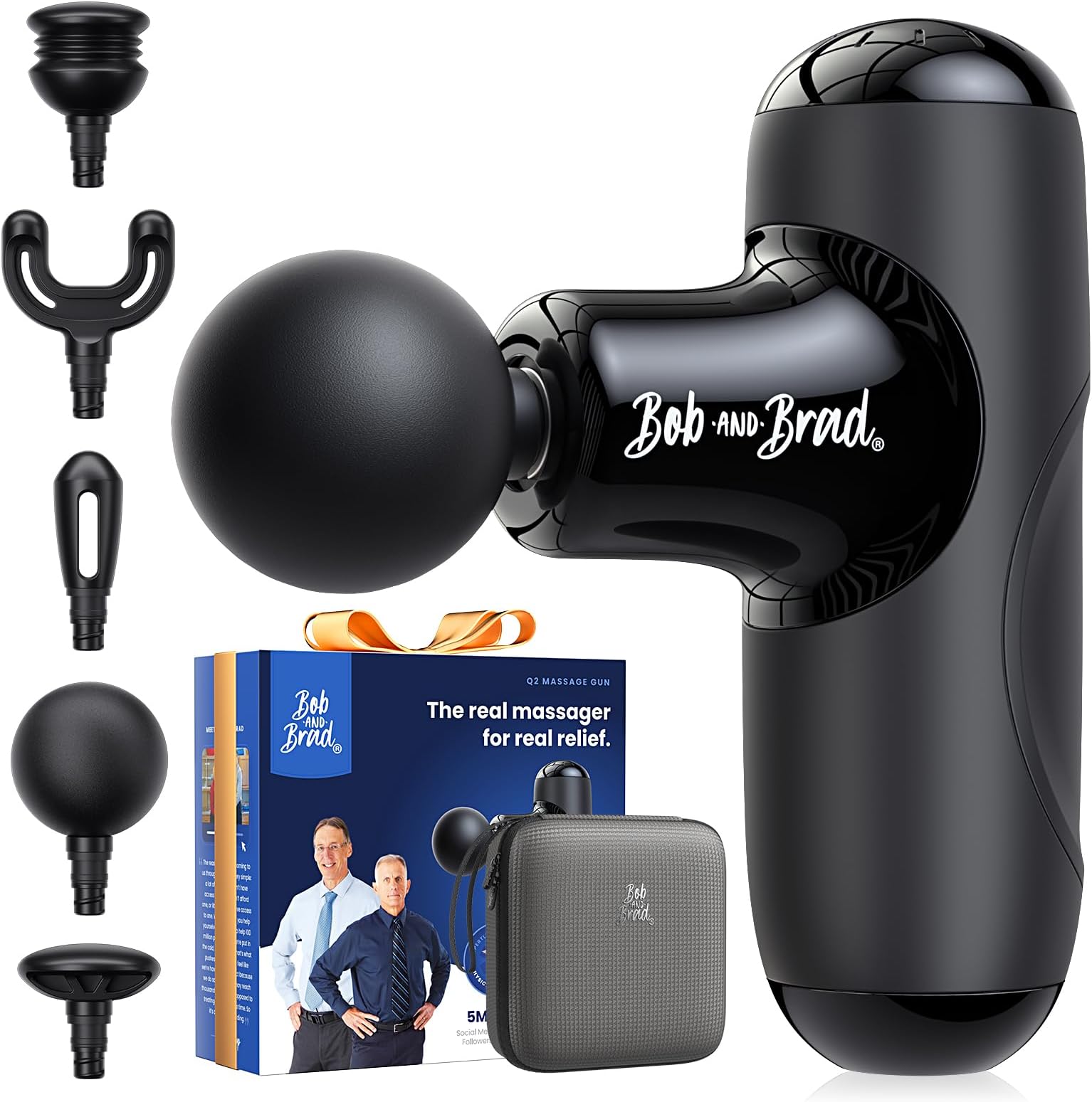 Bob and Brad Q2 Mini Massage Gun, Pocket-Sized Deep Tissue Massager Gun, Portable Percussion Muscle Massage Device, Ultra Small & Quiet Muscle Massage Gun with Carry Case for On The Go Usage, Black