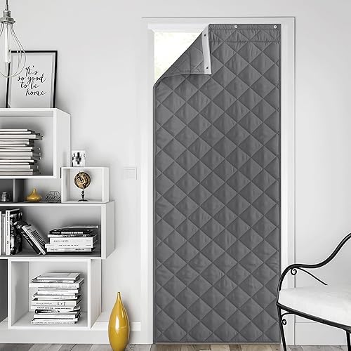 Vista 18 de NICETOWN Cortina opaca con aislamiento térmico para puerta, resistente a la intemperie, impermeable, antipérdida de energía, cortina gruesa