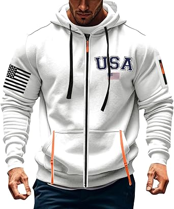 HJINGSUN Zipper Hoodies for Men Graphic American Flag Tactical Hooded Sweatshirts Long Sleeve Athletic Jacket With Pockets