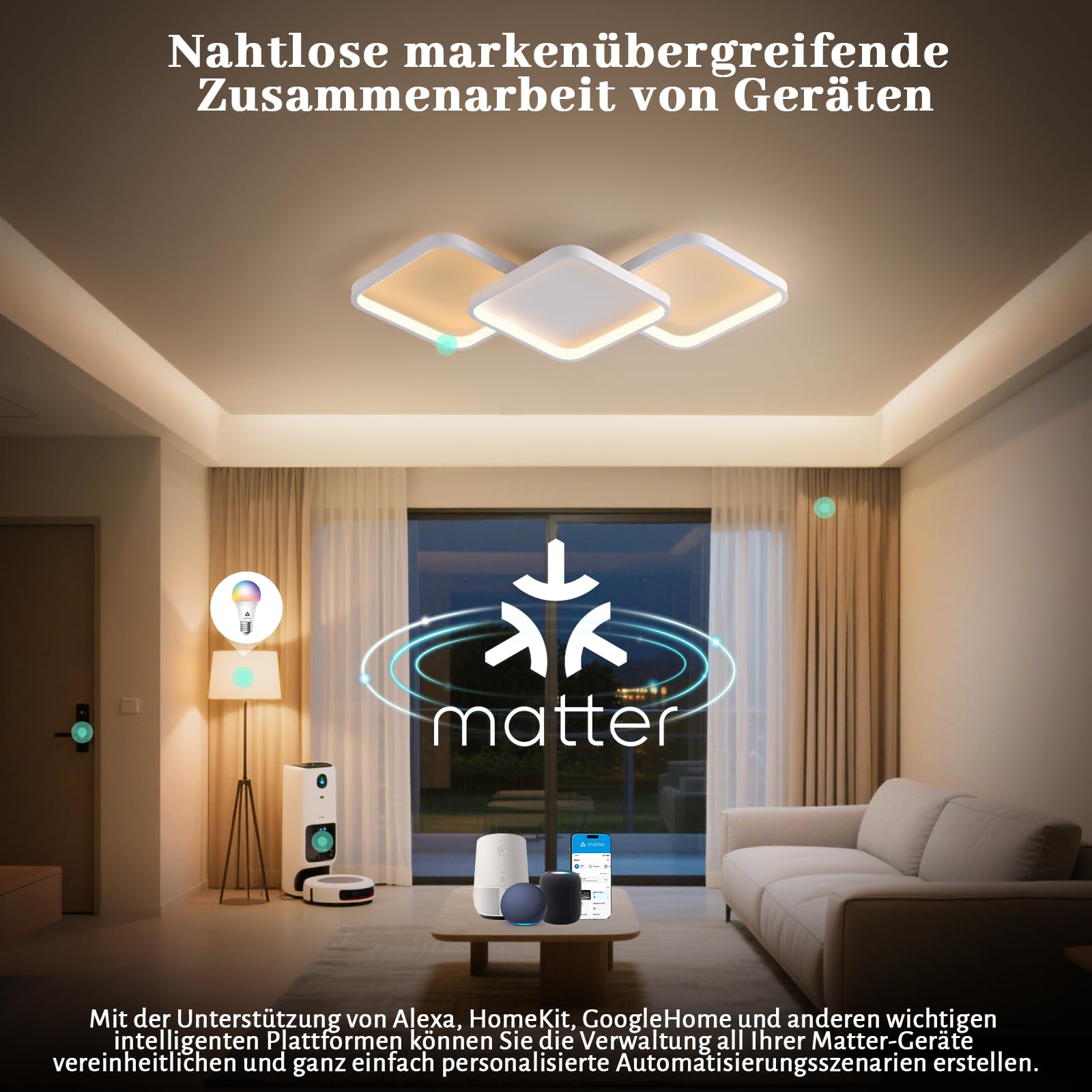 Sky angle Lampada a Soffitto Smart con Controllo Vocale tramite Alexa/Google Home, LED Dimmerabile, Lampada a Soffitto LED per Soggiorno, Camera da Letto, Bagno, Cucina