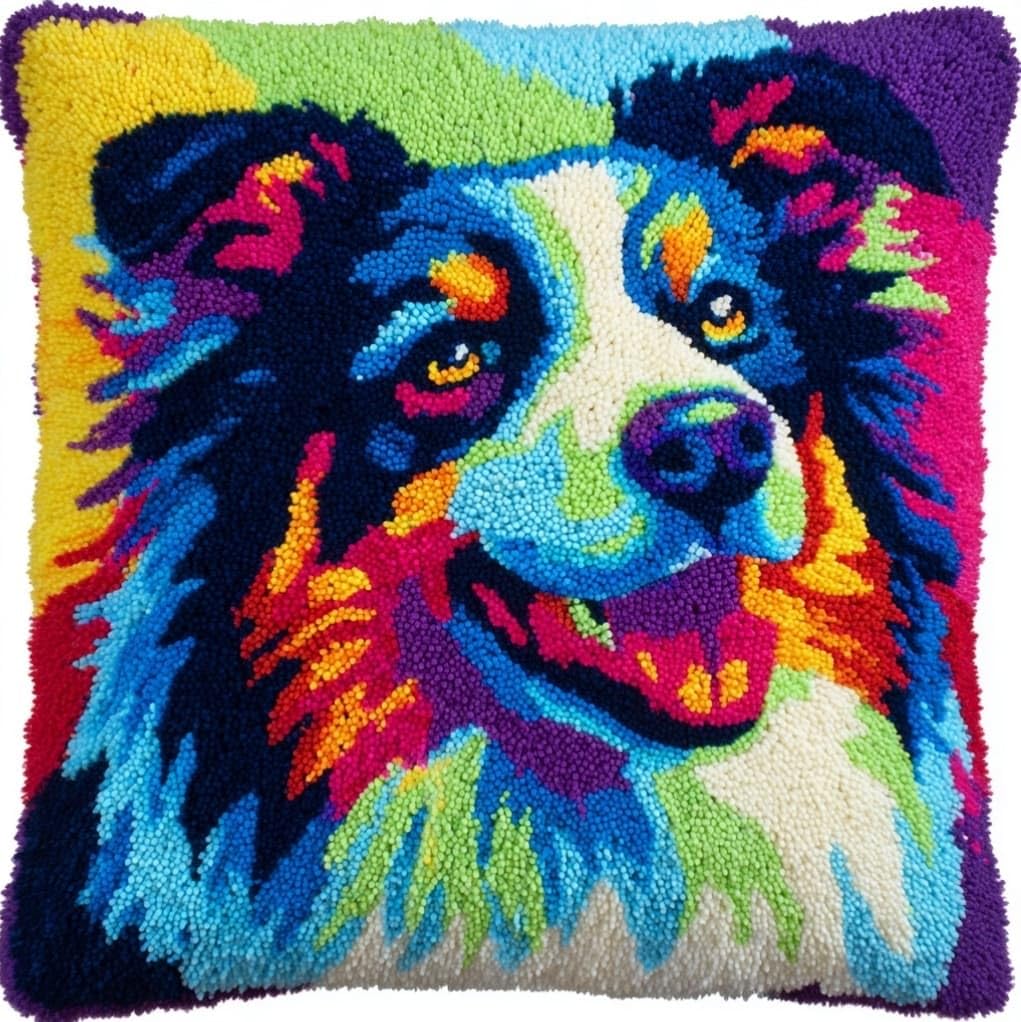 Henypt Premium Latch Hook Kit,Border Collie Animal Dog