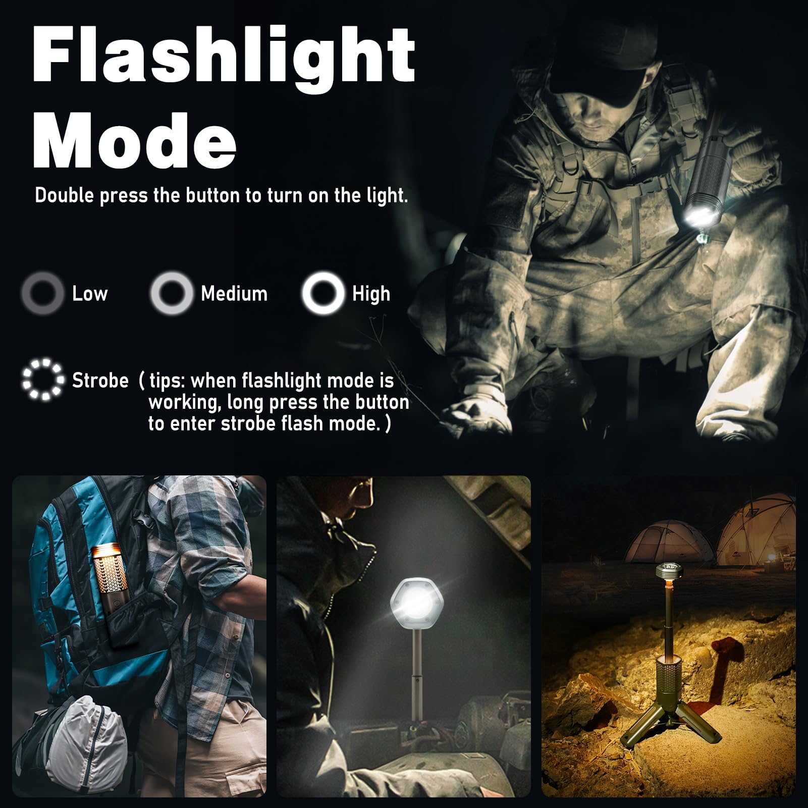 IPX7/IPX5 LED Outdoor Campinglampe Aufladbar, Maximal 35 Stunden Laufzeitc, 10500mAh Einziehbare Campinglicht mit Farbtemperatur Einstellbar, Taschenlampe für Camping Wandern Angeln Notfall