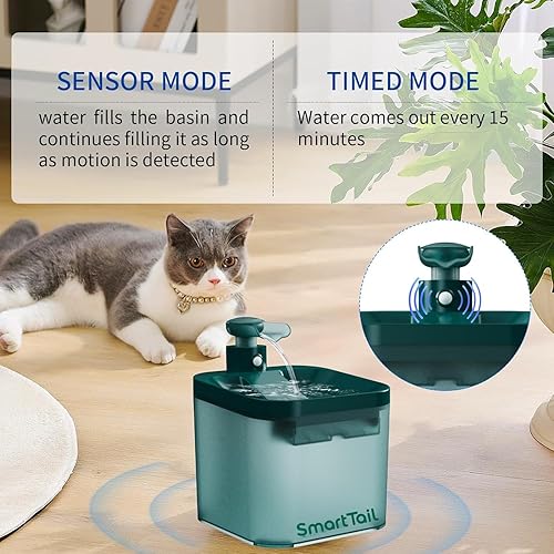 Miniatura 3 de SmartTail Fuente de agua para mascotas, fuente de agua para gatos a pilas, fuente para mascotas para perros y gatos (verde)