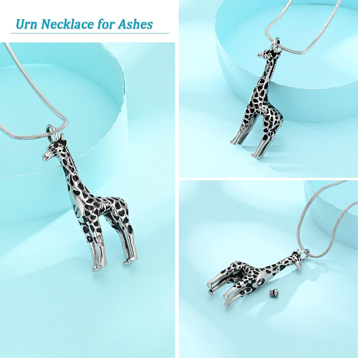 Hearbeingt Giraffe Urn Necklace for Ashes Cremation Jewelry Stainless Steel Memorial Necklace Ash Holder for Human Pets Keepsake Jewelry for Loved Ones with Fill Tool - Image 4