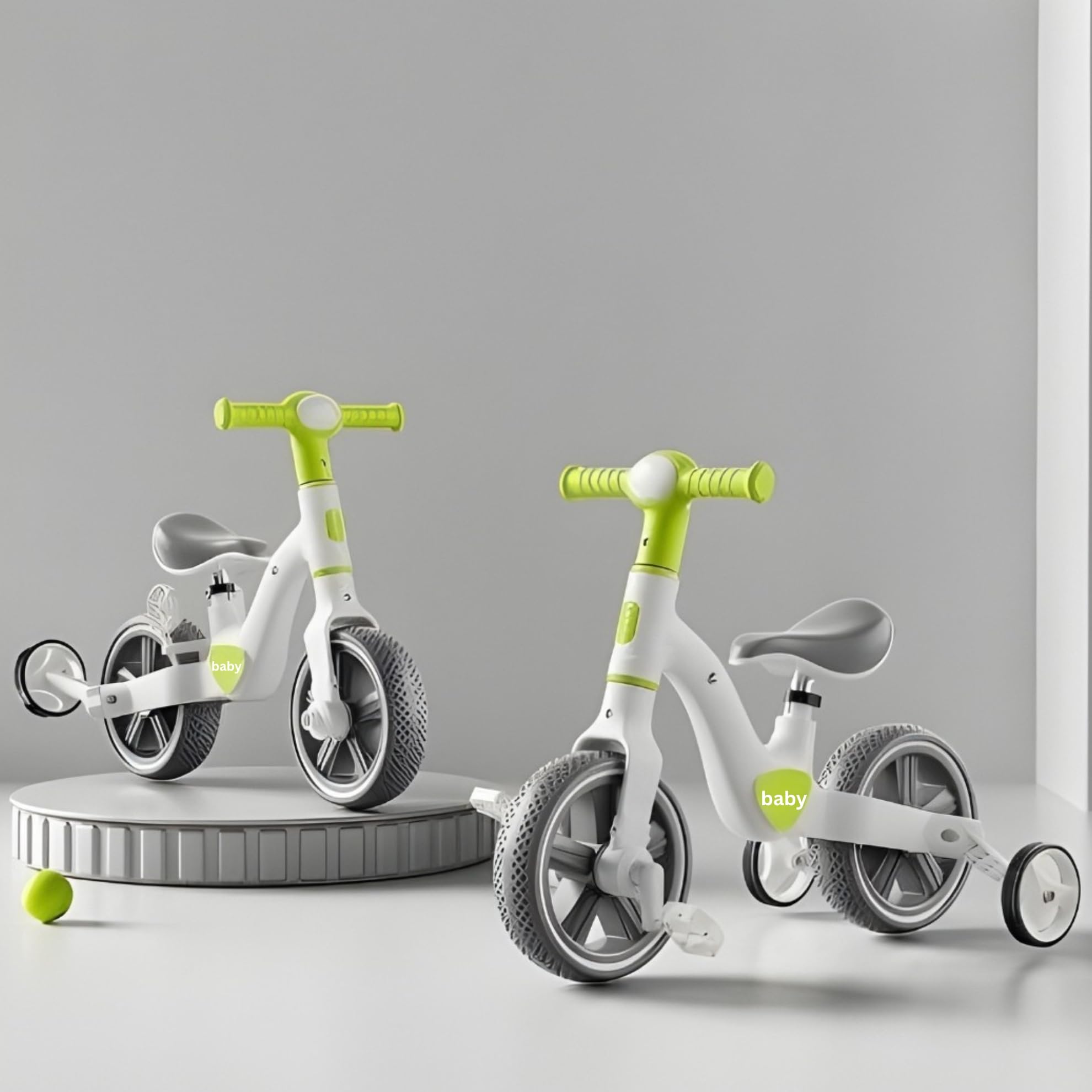 2-in-1 Elegant Balance Bike & Tricycle | Convertible Tricycle with Training Wheels | Classic Design with Pedals for 2-7 Years Old Kids. (Neon Lime-Green)-image-47