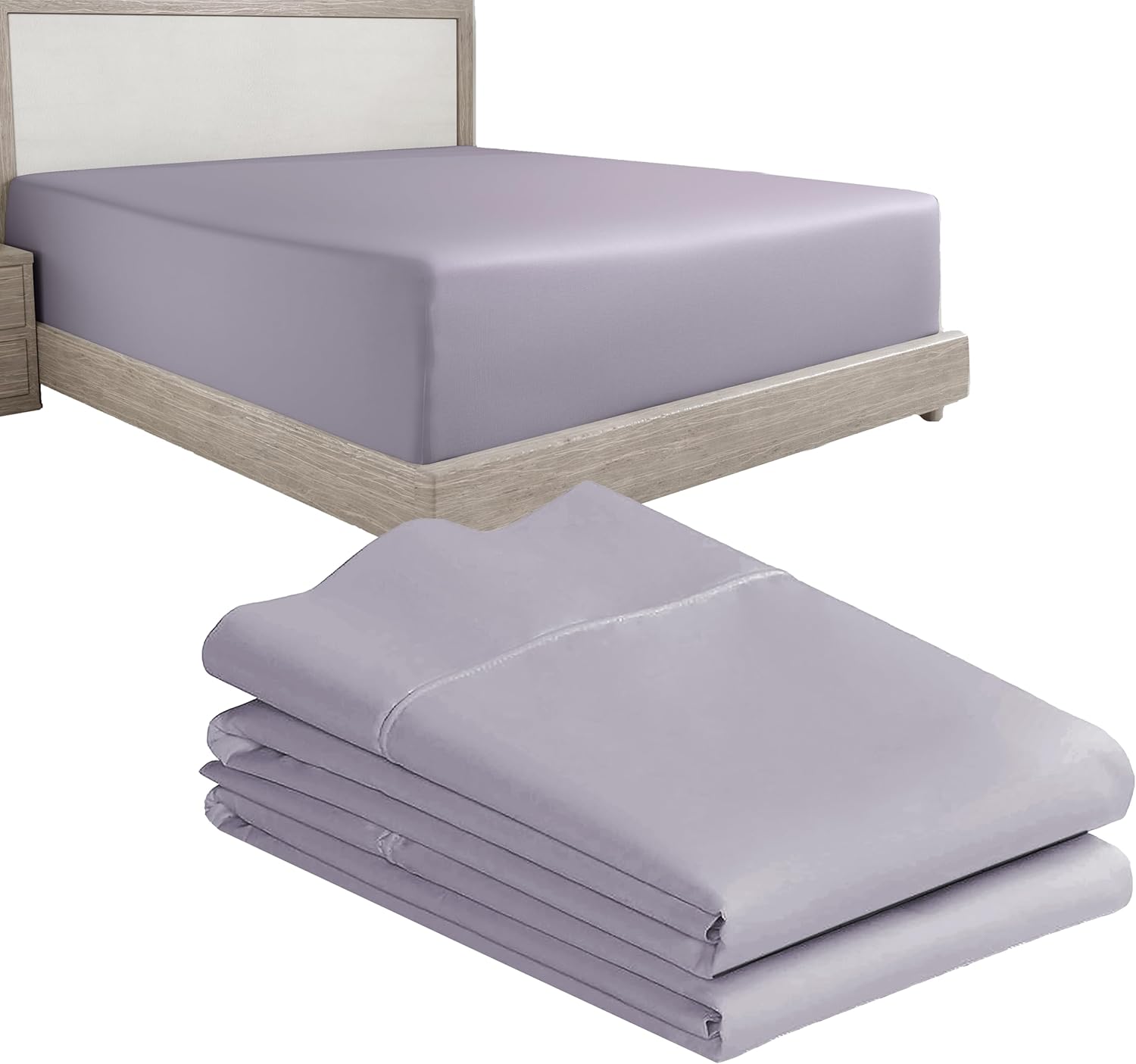 California Design Den 3-Piece Bundle - Fitted Sheet with 2 Pillowcases, 400 Thread Count 100% Cotton Sateen, Deep Pockets (King Size, Dusky Lavender Gray)