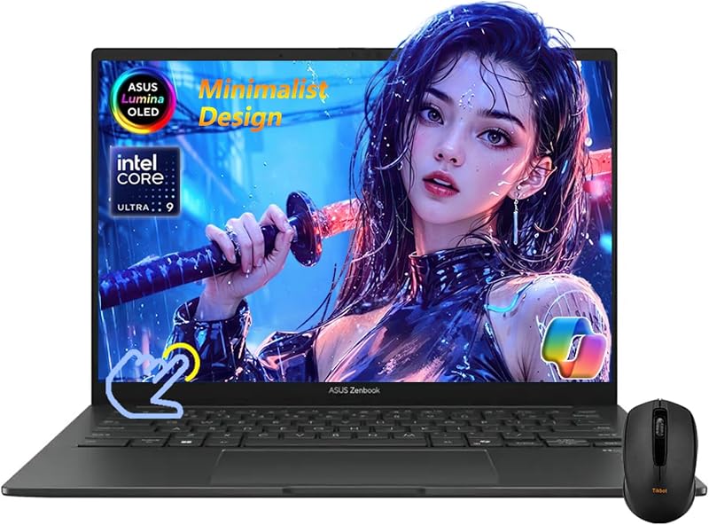 portátil ASUS Zenbook con pantalla táctil OLED de 14", WUXGA, Intel Core Ultra 9 285H hasta 5,4 GHz, Intel Arc GPU, Copilot, Thunderbolt 4, Wi-Fi 7, Win11 H, con ratón inalámbrico (32 GB 7467 MHz RAM | 512 GB SSD)