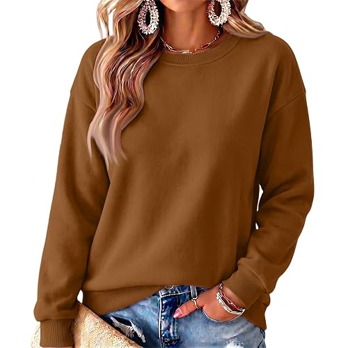 Womens Oversized Sweatshirts Basic Solid Tops Fall Winter Clothes Crewneck