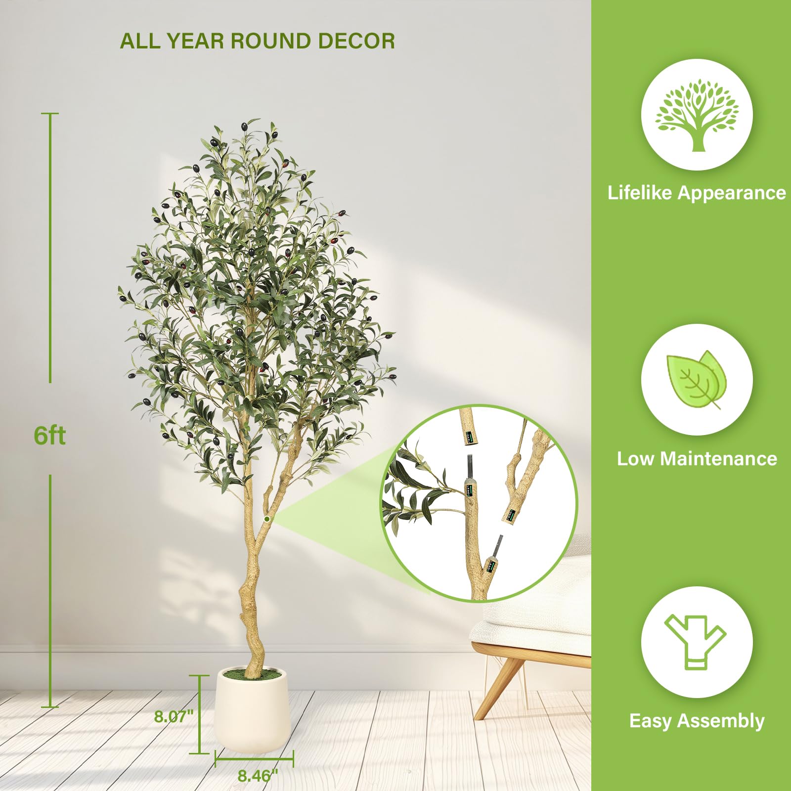 FEELEAD Oliviers artificiels 180 cm, avec Jardinière,Faux Arbre | Plante Artificielle,Décoration de Style Fausse Plante pour Maison Bureau Hôtel Centres Commerciaux Intérieur Extérieur
