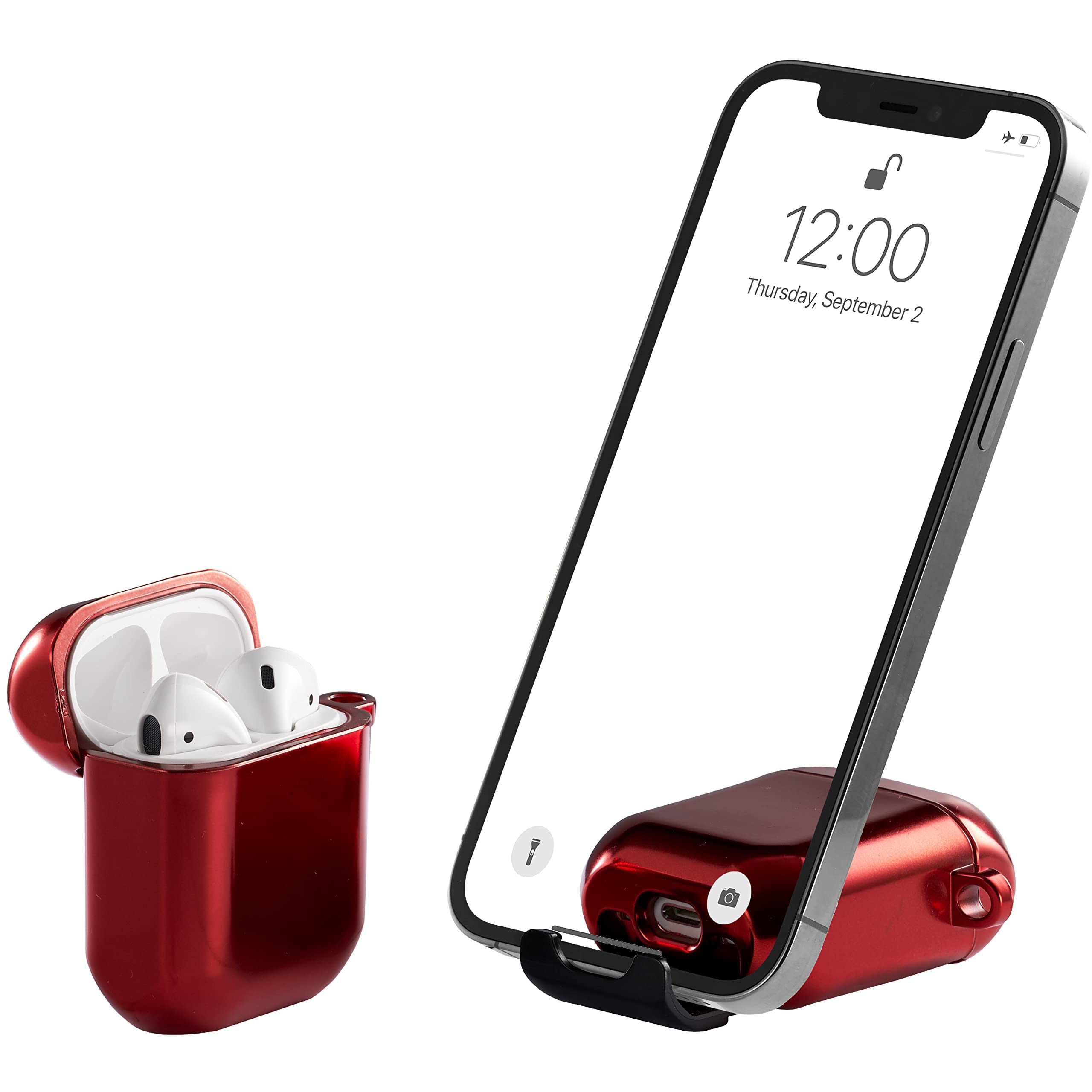 Coque AirPods Avec Support Téléphone Intégré - Compatible AirPods Série 1 Et 2 - Protection Anti-choc TPU+PC - Mousqueton Inclus - 4
