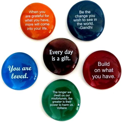 Lifeforce Glass Piedras de ánimo, citas motivacionales e inspiradoras y refranes sobre piedras de vidrio translúcidas y opacas, juego de 6