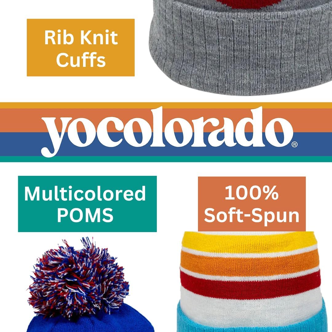 YoColorado Timberline Colorado Pom Beanie - Mountain Winter Hats for Men or Women, Custom Warm Snowboard Ski Caps Multi