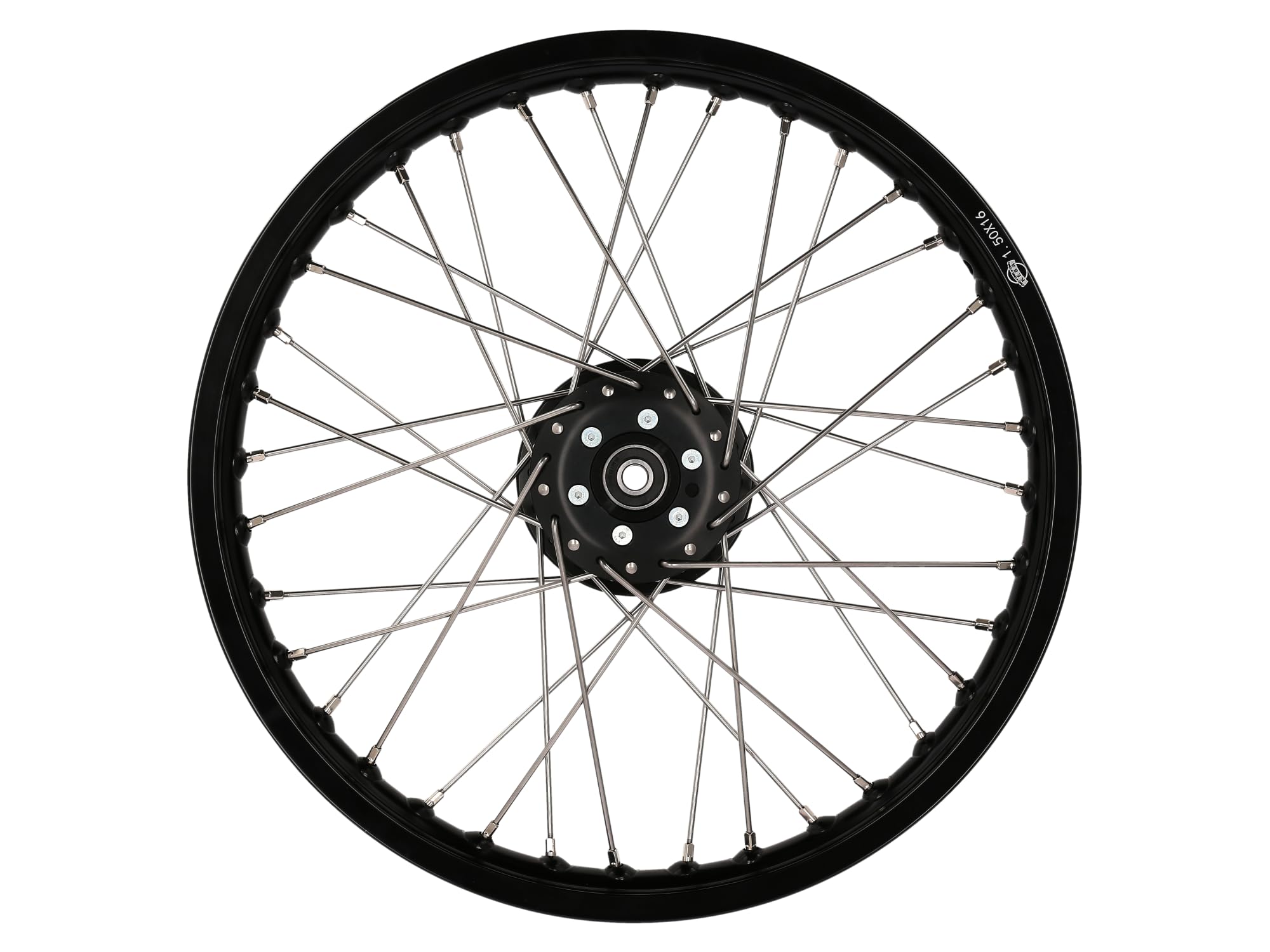 Speichenrad 1,5 x 16" für Scheibenbremse, Nabe + Alufelge Schwarz eloxiert