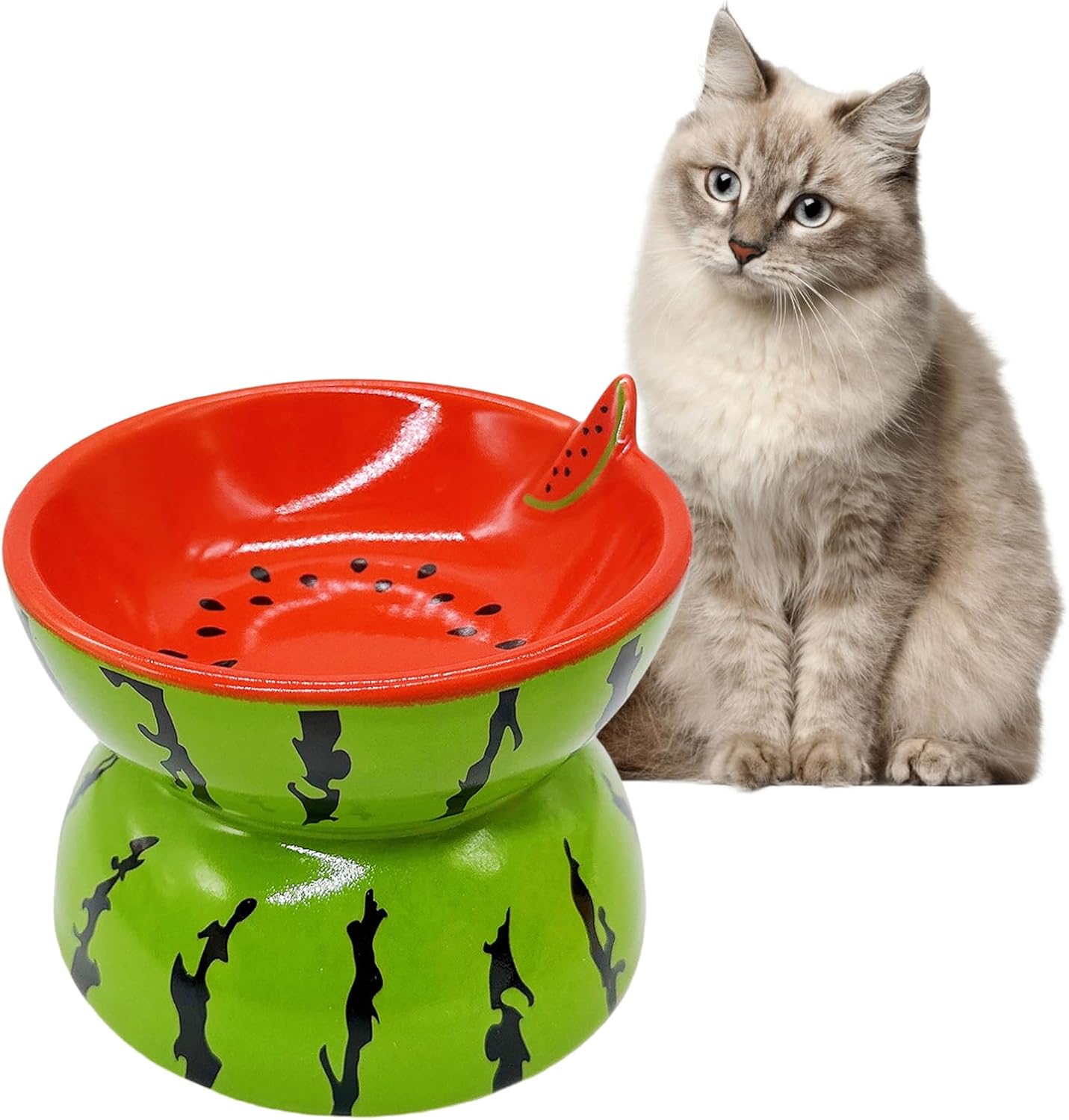 Hamiledyi Ceramic Raised Cat Bowl Anti Vomiting Elevated Tilted Cat Food & Water Bowls 2PCS Pet Feeder Dish for Indoor Kitty and Small Dogs(Lemons & Pitaya)