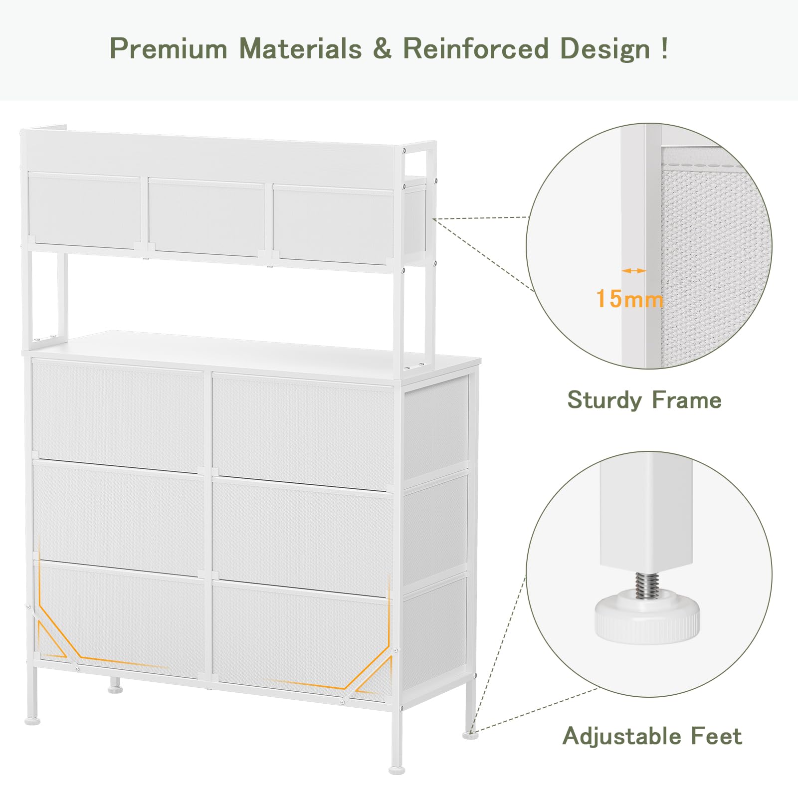Commode 9 Tiroirs Blanc - Meuble De Rangement Chambre Avec Cadre Métal Et Pieds Réglables - 6