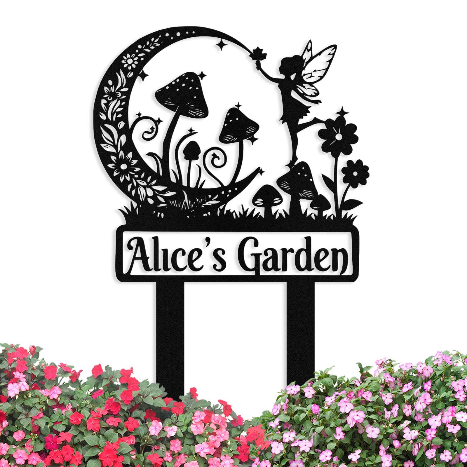 Custom Metal Fairy Garden Signs with Stake, Personalized Garden Signs for Outside, Customized Garden Name Sign for Yard Lawn Outdoors Decor Gardening Gifts for Moms Grandmas Gardeners